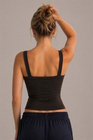 Kahverengi Ribana Askılı Top-Slim Fit Kadın Atlet