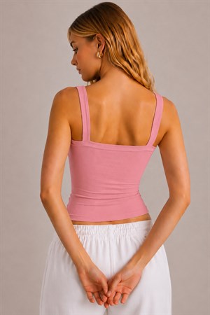 Pembe Ribana Askılı Top-Slim Fit Kadın Atlet