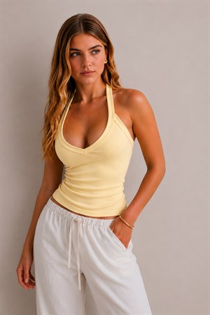 Sarı Jarse Ribana Halter Top 