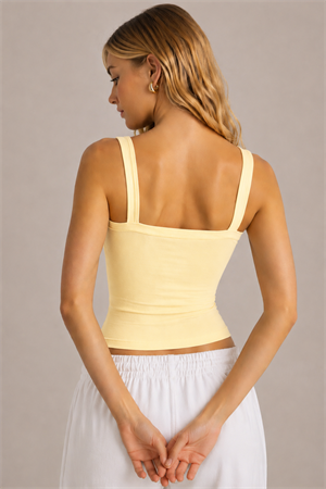 Sarı Ribana Askılı Top-Slim Fit Kadın Atlet