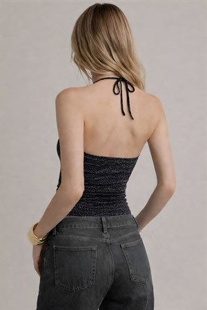 Simli Örme Halter Yaka Top-Slim Fit Bluz