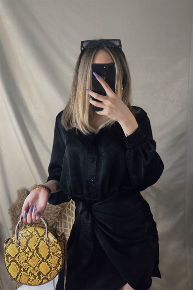 Zara Model Saten Elbise Siyah - Doğa Fashion