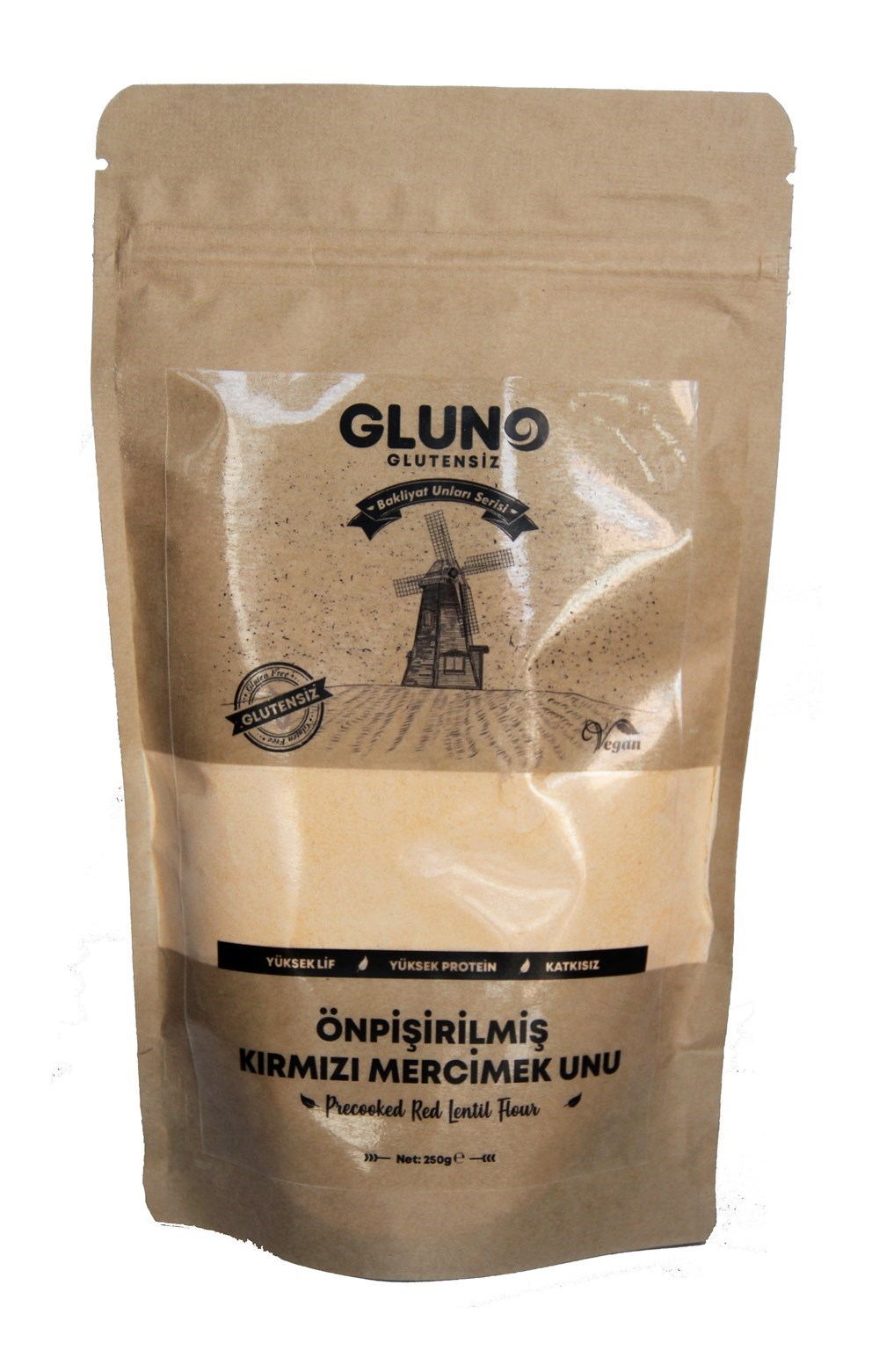 GLUNO GLUTENSİZ Ön Pişirilmiş Kırmızı Mercimek Unu 250 Gr