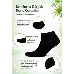 3 Çift Erkek Bambu Patik Çorap Siyah