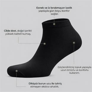 3 Çift Erkek Bambu Patik Çorap Siyah