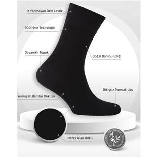 3 Çift Siyah Erkek Dikişsiz Bambu Çorap Kalın Model