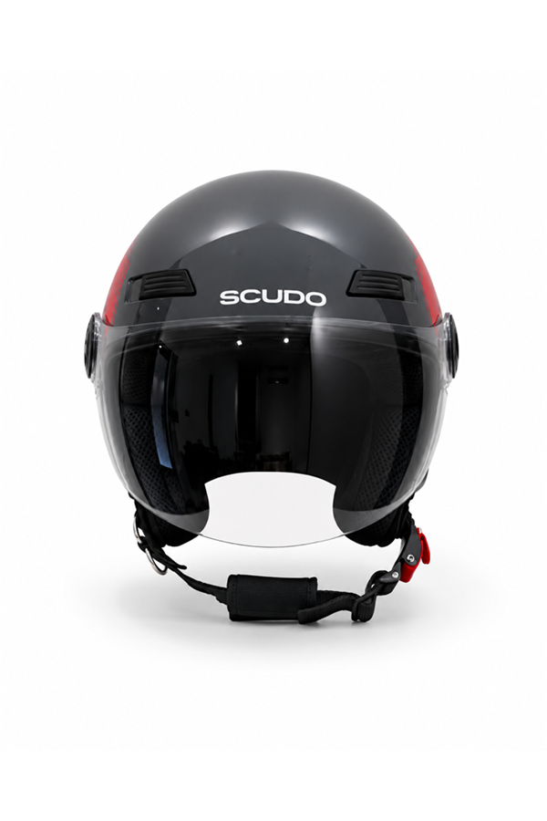 Scudo C1 Open Face Çene Açık Motosiklet Kaskı Ece 22.06 Sertifikalı Gri/Kırmızı
