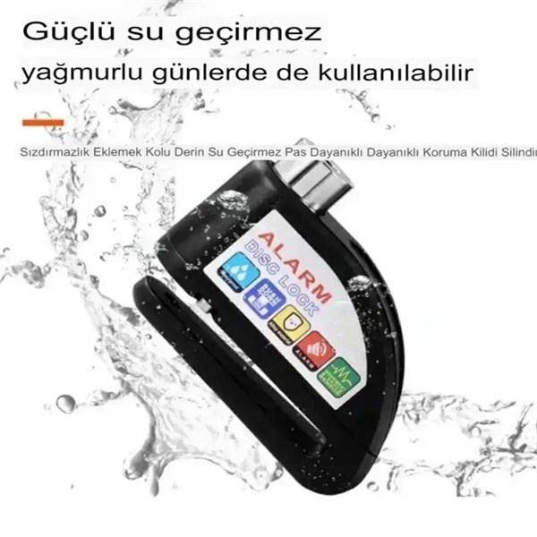 Alarmlı Motosiklet Disk Kilidi 110 Desibel Su Geçirmez Hareket Sensörlü Siyah