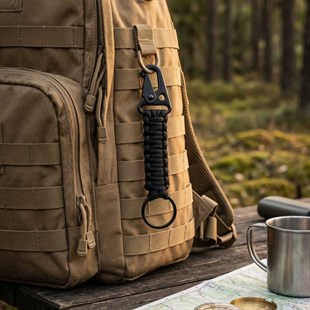 Askeri Karabinalı Paracord Anahtarlık ve Çanta Askısı Siyah