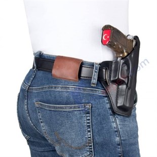 Canik 55 Horozlu Seri Deri Tabanca Kılıfı Siyah Baskılı Kapalı