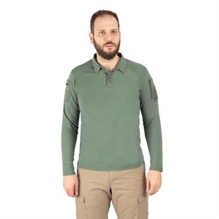 Combat Tactical Polo Yaka Uzun Kollu Taktik Tişört Haki 802 Pike