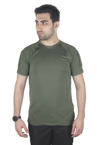 Bisiklet Yaka Taktik Tişört Kısa Kollu Haki