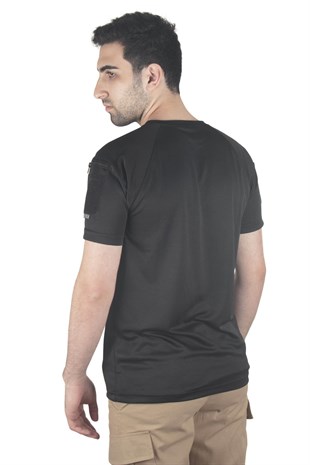 Bisiklet Yaka Taktik Tişört Kısa Kollu Siyah