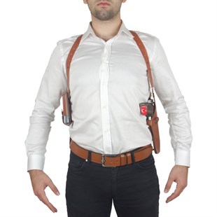 Dik Deri Koltuk Altı Tabanca Kılıfı Çift Şarjörlüklü Taba-Universal