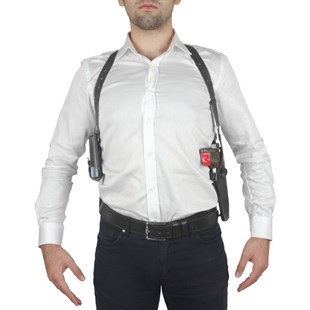 Dik Deri Koltuk Altı Tabanca Kılıfı Çift Şarjörlüklü Siyah-Universal