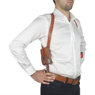 Dik Deri Koltuk Altı Tabanca Kılıfı Çift Şarjörlüklü Taba-Universal