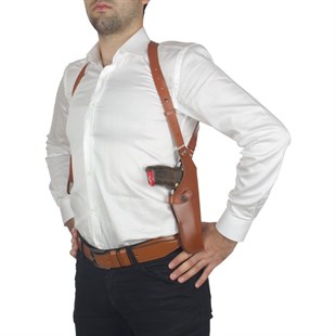 Dik Deri Koltuk Altı Tabanca Kılıfı Çift Şarjörlüklü Taba-Universal