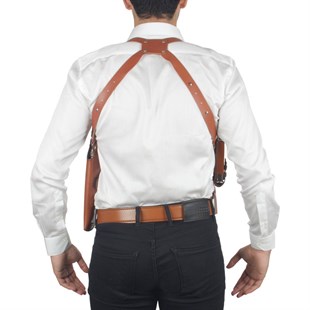 Dik Deri Koltuk Altı Tabanca Kılıfı Çift Şarjörlüklü Taba-Universal