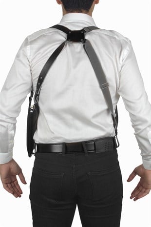 Dik Desenli Deri Koltuk Altı Tabanca Kılıfı Siyah-Universal