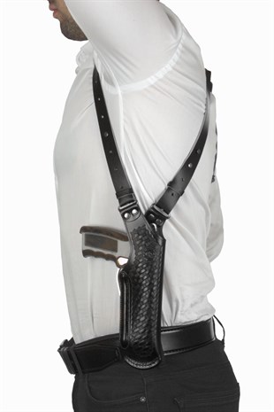 Dik Desenli Deri Koltuk Altı Tabanca Kılıfı Siyah-Universal