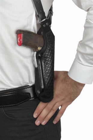 Dik Desenli Deri Koltuk Altı Tabanca Kılıfı Siyah-Universal