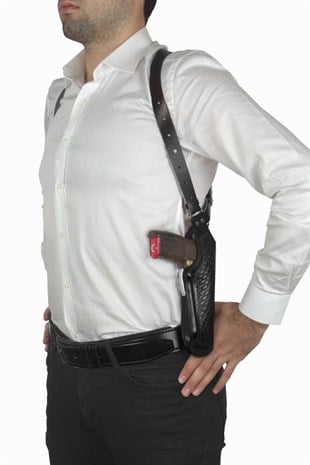 Dik Desenli Deri Koltuk Altı Tabanca Kılıfı Siyah-Universal