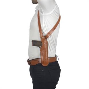 Dik Desenli Deri Koltuk Altı Tabanca Kılıfı Çift Şarjörlüklü Taba-Universal