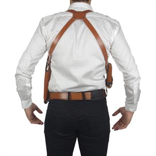 Dik Desenli Deri Koltuk Altı Tabanca Kılıfı Çift Şarjörlüklü Taba-Universal