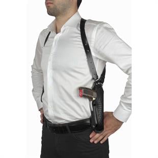 Dik Desenli Deri Koltuk Altı Tabanca Kılıfı Çift Şarjörlüklü Siyah-Universal