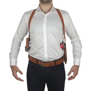 Dik Desenli Deri Koltuk Altı Tabanca Kılıfı Çift Şarjörlüklü Taba-Universal