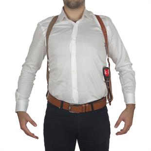 Dik Desenli Deri Koltuk Altı Tabanca Kılıfı Taba-Universal