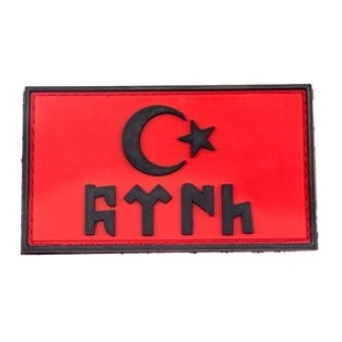 Göktürkçe Türk Yazılı Türk Bayrağı Silikon Patch Arma