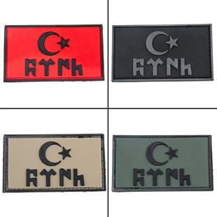 Göktürkçe Türk Yazılı Türk Bayrağı Silikon Patch Arma