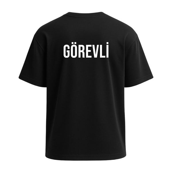 Görevli Tişört Baskılı Bisiklet Yaka Pamuklu Siyah