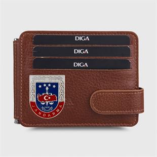 Hakiki Deri Çift Taraflı Para Tokalı Mini Rozetli Jandarma Cüzdanı Taba