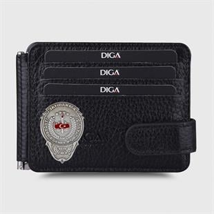 Hakiki Deri Çift Taraflı Para Tokalı Mini Rozetli Jandarma Genel Komutanlığı Cüzdanı Siyah