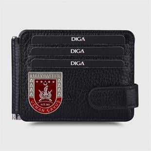 Hakiki Deri Çift Taraflı Para Tokalı Mini Rozetli Uzman Çavuş Cüzdanı Siyah