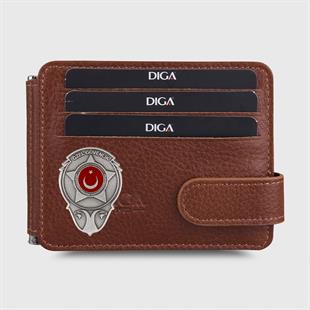 Hakiki Deri Çift Taraflı Para Tokalı Mini Rozetli Özel Güvenlik Cüzdanı Taba