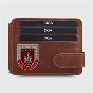 Hakiki Deri Çift Taraflı Para Tokalı Mini Rozetli Uzman Çavuş Cüzdanı Taba