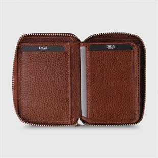 Hakiki Deri Fermuarlı Erkek Cüzdanı Taba