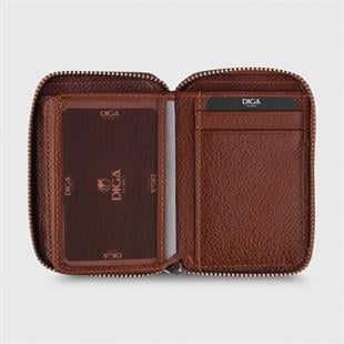 Hakiki Deri Fermuarlı Erkek Cüzdanı Taba