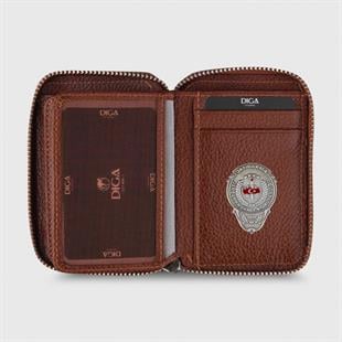 Hakiki Deri Fermuarlı Mini Rozetli Jandarma Genel Komutanlığı Cüzdanı Taba