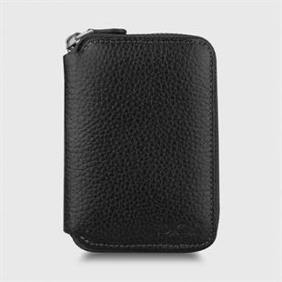 Hakiki Deri Fermuarlı Mini Rozetli Özel Güvenlik Cüzdanı Siyah