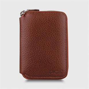 Hakiki Deri Fermuarlı Mini Rozetli Polis Cüzdanı Taba