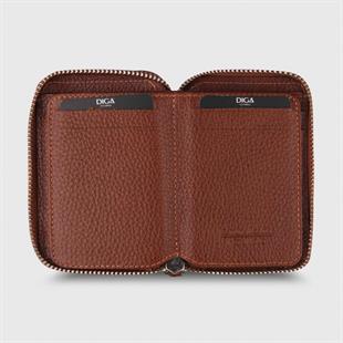 Hakiki Deri Fermuarlı Mini Rozetli Türk Kara Kuvvetleri Cüzdanı Taba