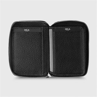 Hakiki Deri Fermuarlı Mini Rozetli Türk Kara Kuvvetleri Cüzdanı Siyah