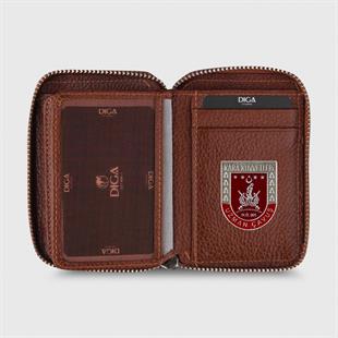 Hakiki Deri Fermuarlı Mini Rozetli Uzman Çavuş Cüzdanı Taba