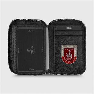 Hakiki Deri Fermuarlı Mini Rozetli Uzman Çavuş Cüzdanı Siyah