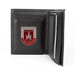 Hakiki Deri Fonksiyonel Model Mini Rozetli Uzman Çavuş Cüzdanı Siyah