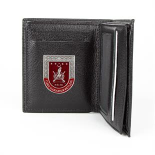 Hakiki Deri Fonksiyonel Model Mini Rozetli Türk Kara Kuvvetleri Cüzdanı Siyah
